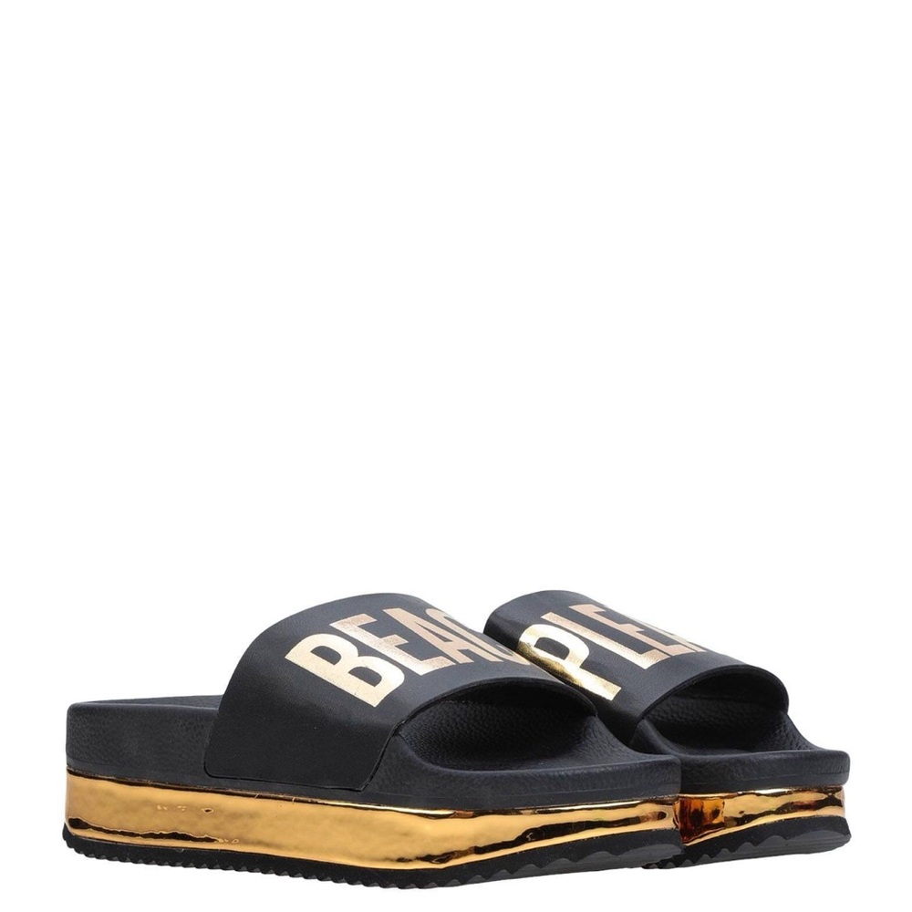 European Luxury Black and Gold Slide Beach Sandals